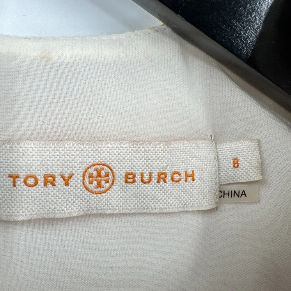 Tory Burch Sleeveless Cream and Mustard Patterned Shift Dress
